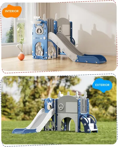 Miniatura 7 de XJD Tobogán infantil 12 en 1 para niños pequeños de 1 a 3 años, nueva actualización con juego de golf, aro de baloncesto, tabla de dibujo para juego