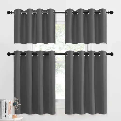 Miniatura 6 de NICETOWN Cortinas opacas de cocina para ventana sobre el fregadero, aislamiento térmico, decoración del hogar, pequeños niveles opacos con ojales