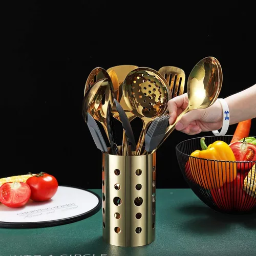 Miniatura 7 de Berglander - Juego de utensilios de cocina de acero inoxidable de 13 piezas con chapado en oro de titanio, juego de herramientas de cocina