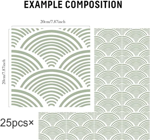 Miniatura 5 de Adhesivos de vinilo para azulejos de pared autoadhesivos, calcomanías impermeables para decoración de cocina, baño, línea ondulada de abulón, 6 x 6