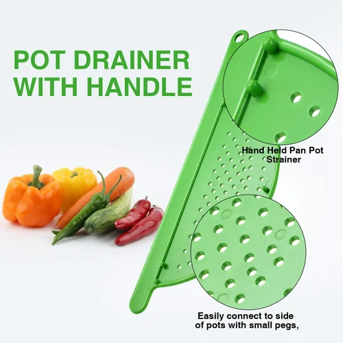 Miniatura 3 de Escurridor de ollas con asa de mano, colador lateral de plástico para ollas, para fideos, frutas, verduras y más, se adapta a hasta 9 pulgadas