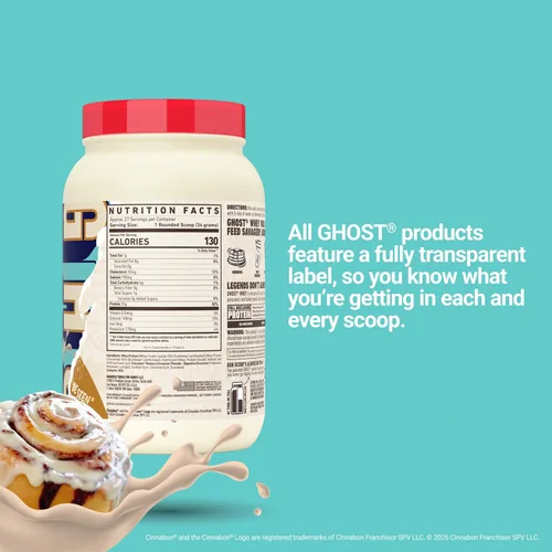 Miniatura 4 de GHOST Proteína de Suero en Polvo, Cinnabon - 2 libras, 25G de Proteína - Mezcla de proteína de suero aislado con sabor a rollo de canela