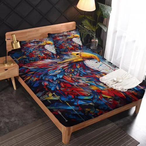 Miniatura 31 de Juego de sábanas de tamaño King, sábanas de conejo, sábanas de microfibra y fundas de almohada de 4 piezas, juego de sábanas con estampado colorido