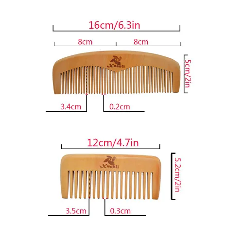 Miniatura 4 de Xuanli® Juego de 8 peines de madera con antiestático y sin enganches, cepillo hecho a mano para barba, cabeza, bigote con caja de regalo (S021)