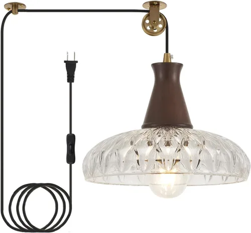 Miniatura 10 de YLONG-ZS Lámpara colgante de cristal vintage enchufable, moderna polea de latón dorado, luces colgantes de techo para isla de cocina, comedor, sala