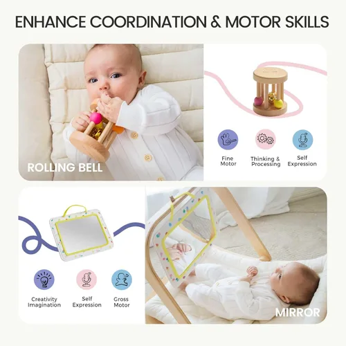 Miniatura 4 de Tiny Land Conjunto de Juguetes Montessori para Bebé 0-3 Meses Kit de Juego Sensorial para Desarrollo de Recién Nacido - Espejo 5 en 1, Conjunto