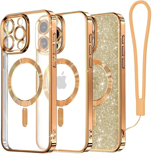 Miniatura 80 de Meifigno Candy Mag Series - Funda diseñada para iPhone 15 Pro, compatible con MagSafe, tarjeta con purpurina y correa de muñeca, protección completa