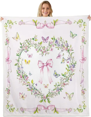 Miniatura 16 de Fairy Fleece Blanket,Romantic Pink Floral Botanical Bed Blankets for Adults Teens,Galaxy Starry 3D Moon Room Decor,Blue Pink Super Soft Flannel