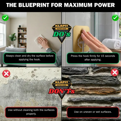 Miniatura 9 de KLAPiT Super Hook - Ganchos de pared adhesivos de alta resistencia, soporta hasta 11 libras, impermeable, sin daños, fácil de instalar en azulejos