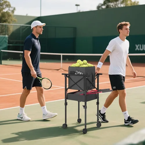 Miniatura 2 de Recogida de pelotas de tenis con ruedas - Cesta de pelotas de tenis plegable y ajustable en altura con bolsa de almacenamiento de pelotas
