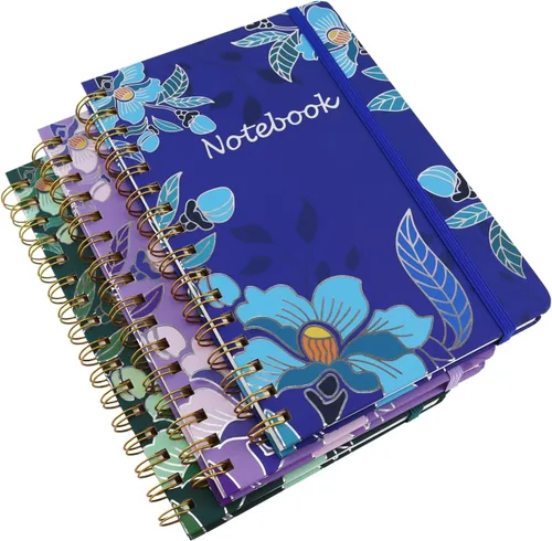 Miniatura 5 de Paquete de 3 cuadernos de bolsillo de tapa dura en espiral para mujeres, cuadernos universitarios a rayas A5 con bolsillo, 8.5" x 5.7", 160 páginas