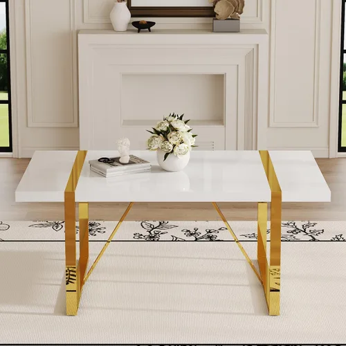 Miniatura 15 de Mesa de comedor Ebullient para 4, mesa de comedor rectangular negra de MDF, tapa de mesa de cena de mármol falso, mesa de comedor moderna con marco