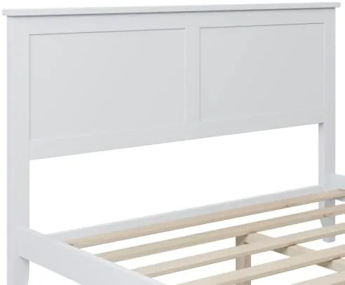 Miniatura 4 de Majnesvon Cama de plataforma de tamaño matrimonial con cabecera y estribo, cama de plataforma de madera maciza blanca de estilo conciso tradicional