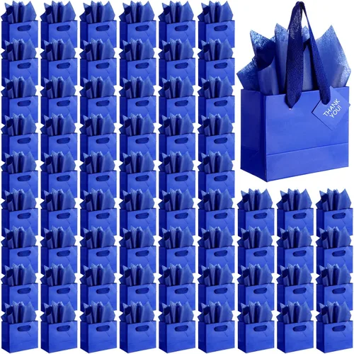Miniatura 9 de Qilery 50 bolsas de regalo de papel de boda a granel con papel de seda, pequeñas bolsas de regalo con asa y etiquetas para cumpleaños, bodas