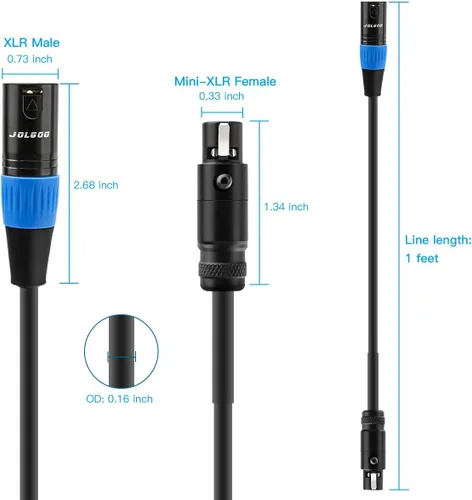 Miniatura 7 de JOLGOO Cable adaptador XLR macho a Mini XLR hembra, 3 pines a 3 pines Mini, 1 pie