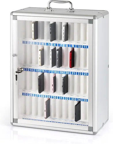 Miniatura 10 de Gabinete de almacenamiento de 30 ranuras de aleación de aluminio para teléfonos celulares, montado en la pared con un bloqueo, se puede llevar a