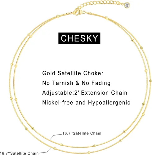 Miniatura 5 de CHESKY - Gargantilla de oro para mujer, chapado en plataoro de 14 quilates, gargantilla de cuentas satélite, delgada, de moda, collares de clip