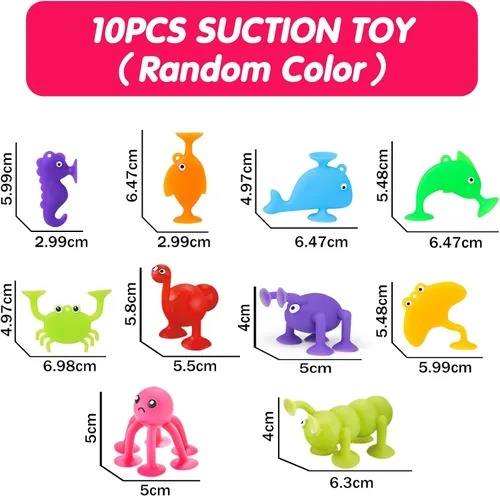 Miniatura 8 de Juguete de Baño con Ventosa para Niños de 3, 4, 5 Años, 10 Piezas de Ventosas de Animales para Bañera para Niños Pequeños, Herramientas para Ventana
