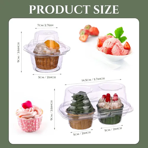 Miniatura 2 de Maxdot 150 recipientes transparentes individuales y 2 recipientes de plástico para cupcakes con tapa hermética conectada, soportes apilables