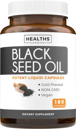 Aceite de Semilla Negra - 180 Cápsulas de gelatina blanda (no OGM y vegano) Premium prensado en frío Nigella Sativa que produce aceite puro de