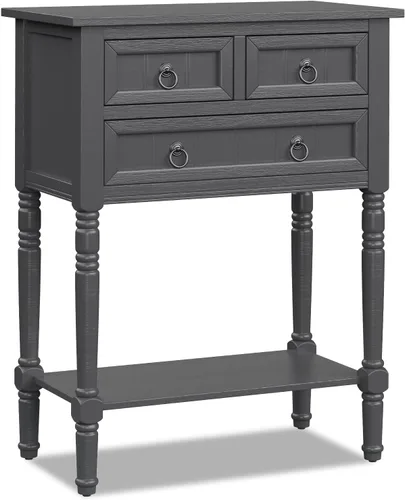 Miniatura 10 de Giantex Mesa de entrada con almacenamiento, mesa consola rústica pequeña con 3 cajones y estante inferior abierto, mesa consola de madera delgada