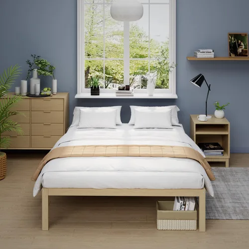 Miniatura 3 de Marco de cama de bambú tamaño completo con plataforma de madera sólida estable con listones antideslizantes, soporte para cama alta, no necesita