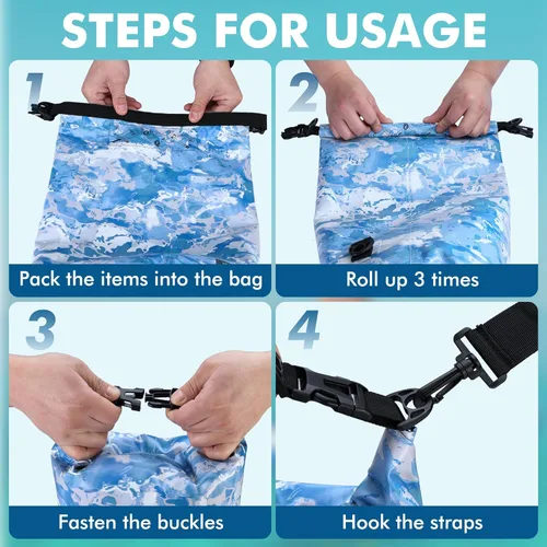 Miniatura 5 de VILLEY Bolsa seca impermeable de 20L, saco con tapa enrollable que mantiene el equipo seco, saco ligero para kayak, navegación, camping, natación