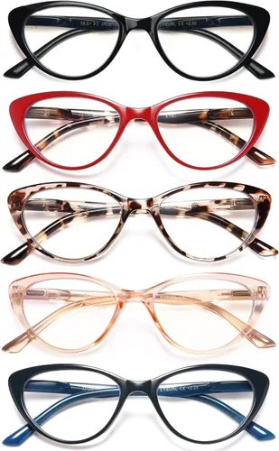 Miniatura 9 de EYEURL Gafas de lectura para mujer, paquete de 5 lentes de lectura a la moda, ojo de gato, lentes de lectura con bloqueo de luz azul para hombres, 5