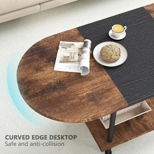 Miniatura 3 de Mesas de café, mesa central moderna con estante de almacenamiento, mesa de 2 niveles para sala de estar, diseño moderno de dos tonos (negro mezclado)