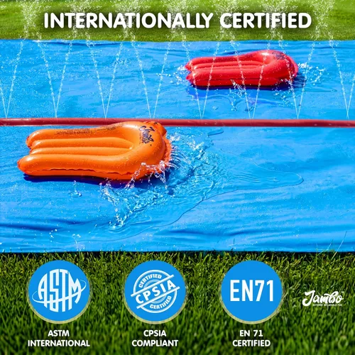 Miniatura 7 de JAMBO Mega Slip Splash y Slide de 40 pies con 2 bodyboards Tobogán acuático para patio trasero Juguetes de agua al aire libre para niños