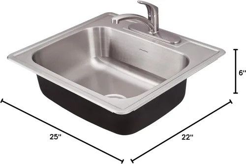 Miniatura 9 de American Standard 22SB.6252283S.075 Colony Top Mount Ada 25x22 Solo Tazón Acero Inoxidable 3 Agujeros Fregadero de Cocina
