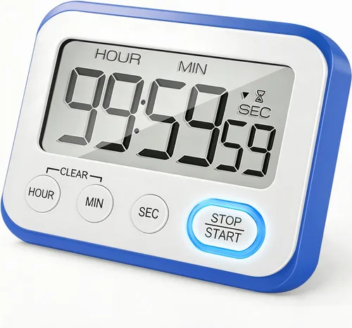 Miniatura 9 de Temporizador de cocina digital magnético con alarma potente, pantalla LCD grande silenciosa/con pitido, multifunción para maestros, aula, niños