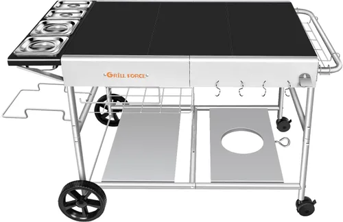 Miniatura 9 de Mesa de Horno de Pizza con Estación de Adiciones, Carro de Horno de Pizza al Aire Libre, Mesa de Parrilla para Exterior, Carro de Parrilla, Carro