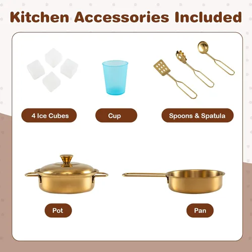 Miniatura 8 de HONEY JOY Juego de Cocina para Niños, Conjunto de Cocina de Juguete de Madera Pequeño Chef de Simulación con Pizarra, Teléfono, Utensilios, Horno