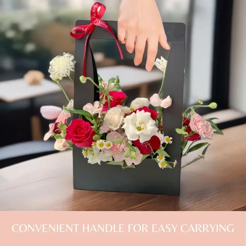 Miniatura 4 de BBJ WRAPS Bolsas de regalo de papel artesanal para ramo de flores, ramo de floristería, bolsa de embalaje con asa, 5 unidades (negro)