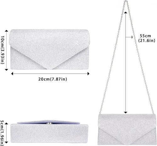 Miniatura 6 de Larcenciel Bolsos de mano para mujer, con lentejuelas brillantes, bolsa de noche con cadena, elegante vestido de fiesta de graduación, bolso de novia