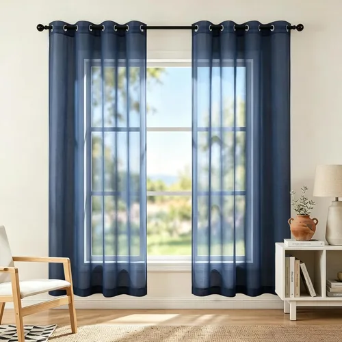 Miniatura 58 de KOUFALL Cortinas traslúcidas de 120 pulgadas de 2 paneles con ojales, juego extra largo de 10 pies de largo, cortinas altas para ventana grande, 52
