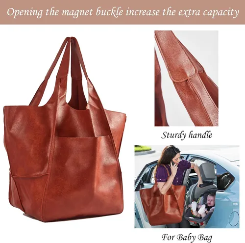 Miniatura 5 de KlaOYer - Bolso de mano de cuero de gran capacidad, bolso de trabajo, bolso hobo de piel sintética, bolso de mano y bandolera grande, bolso de viaje
