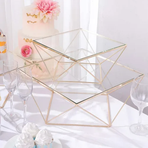Miniatura 9 de Efavormart - Soporte redondo de metal dorado de 18 pulgadas para tartas, diseño barroco adornado con parte superior de cristal, bandeja