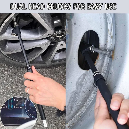 Miniatura 5 de Medidor de presión de neumáticos, resistente de doble cabezal, para camión, cuerpo de latón macizo, pintura negra, diapositiva de aluminio