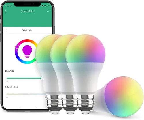 Broadlink Bombilla inteligente, 10 W RGB regulable Wi-Fi LED bombillas inteligentes A19 800lm, funciona con Alexa, Google Home, Siri e IFTTT, no