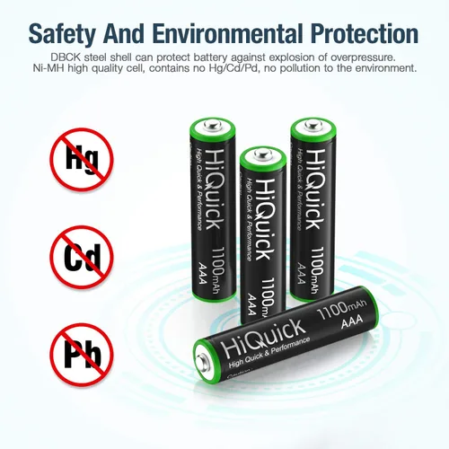 Miniatura 4 de HiQuick 16 baterías recargables AAA 1100mAh alto rendimiento 1.2V, batería AAA Ni-MH cargada