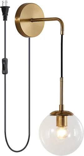 Miniatura 9 de Modo Lighting - Lámpara de pared moderna de mediados de siglo, minimalista, ajustable, de latón crudo, redonda, lámpara de lectura (pantalla ámbar)