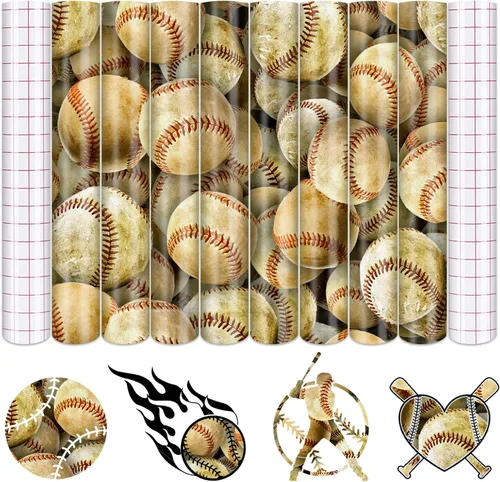 Miniatura 11 de Tintnut Vinilo permanente de béisbol, 10 hojas de 12 x 10 pulgadas, láminas de vinilo adhesivo permanente con patrón deportivo, a prueba de agua