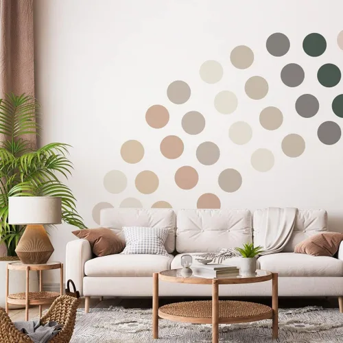 50 calcomanías neutras de puntos bohemios – Decoración de pared de círculos pastel para cuarto de bebé, habitación de niños – murales de vinilo de