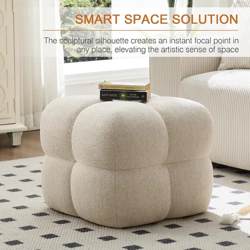 Miniatura 4 de Zesthouse Puf cuadrado otomano, moderna silla de tocador sin respaldo para dormitorio, taburete de lino beige, reposapiés tapizado para sofá, mesa