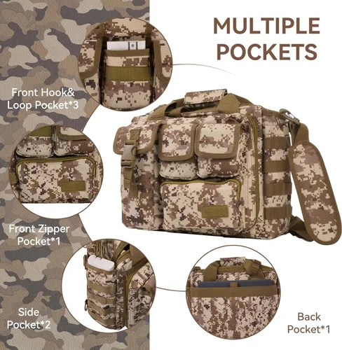 Miniatura 4 de Maletín táctico para hombre, bolsa de mensajero militar de lona de nailon de 18.5 pulgadas, bolsa de mensajero multifuncional grande Molle, bolsa