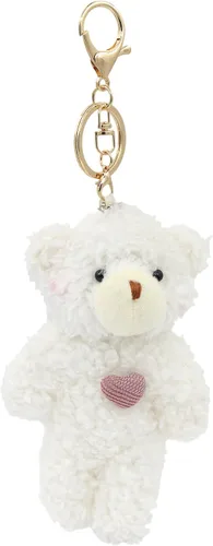 Miniatura 7 de Llavero de peluche de oso de juguete para niños con corazón morado de 5 pulgadas de peluche, mochila con colgante de regalo para niñas (A-marrón)