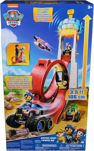 Miniatura 9 de PAW Patrol: Rescue Wheels Super Loop Tower HQ, con luz, sonido, lanzador de vehículos, figura de acción de Chase y camión de juguete, juguetes