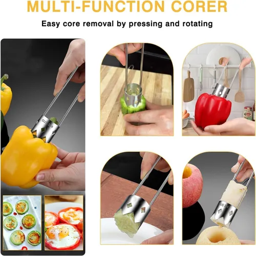 Miniatura 6 de Herramienta de extracción de semillas de pimienta, descorazonador de frutas de acero inoxidable mejorado 2026, cortador de frutas reutilizable, A1